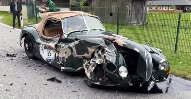 Priceless Jaguar XK120 Crushed in a Head-on Collision