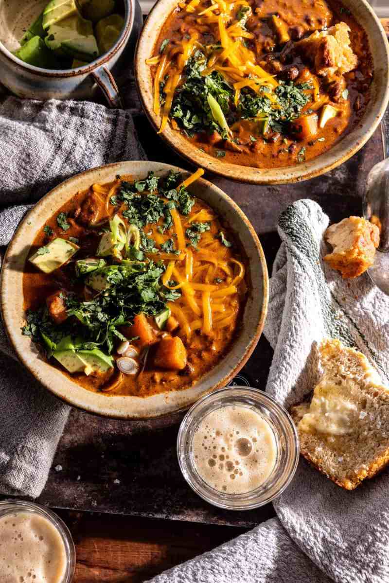 Spicy Queso Black Bean Sweet Potato Chili.